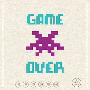 Game Over Svg Png Gamer Shirt Space Invader Clipart Cricut Silhouette Cut File