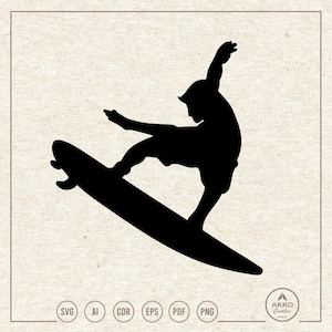 Surfer Silhouette Svg Png, Surf Jumper Svg, Surfing Svg, Surf Wave Svg, Clipart, Svg Plotter Cut File Cricut Silhouette