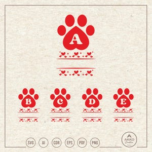 Huella de pata SVG PNG, monograma con nombre dividido, imágenes prediseñadas, archivo de corte para Cricut Silhouette