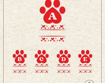 Impression de patte Svg Png, monogramme nom fractionné, des cliparts, fichier de coupe Silhouette Cricut