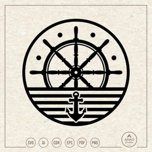 Ship Steering Wheel with Anchor Svg Png, Rudder Svg, Helm Svg, Boat Wheel Svg, Maritime Svg, Clipart, Icon, Svg Cut File Cricut Silhouette