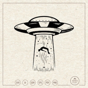 Abducción extraterrestre SVG PNG, clipart de ovni, archivo de corte para trazador de silueta Cricut