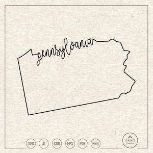 Pennsylvania Svg Png, Pennsylvania State Svg, Pennsylvania Map Svg, Pennsylvania Hand Lettering, Clipart, Svg Cut File for Cricut Silhouette