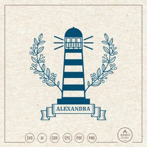 Floral Lighthouse Split Name Frame Svg Png, Clipart, Cricut Silhouette Cut File