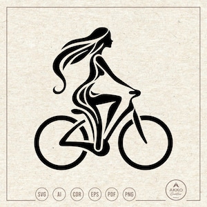 Cyclist Girl Svg Png, Biker Woman Svg, Bicycle Rider Svg, Bike Svg, Cycle Svg, Riding a Bike Svg, Clipart, Svg Cut File Cricut Silhouette
