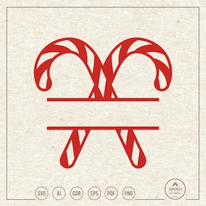 Marco de nombre dividido con bastón de caramelo SVG PNG, clipart navideño, archivo de corte para trazador de silueta Cricut