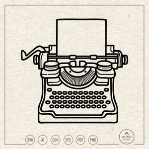 Typewriter Svg, Typist Png, Hand Drawing Line Art, Writing Clipart, Cricut Silhouette Cut File