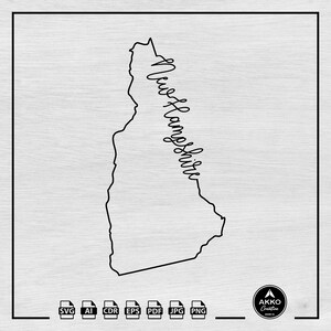 New Hampshire Svg Png, Esboço New Hampshire Mapa Svg Png, New Hampshire Mapa Desenhado à Mão, Clipart, Imagens, Arquivo de Corte Svg para Cricut Silhouette