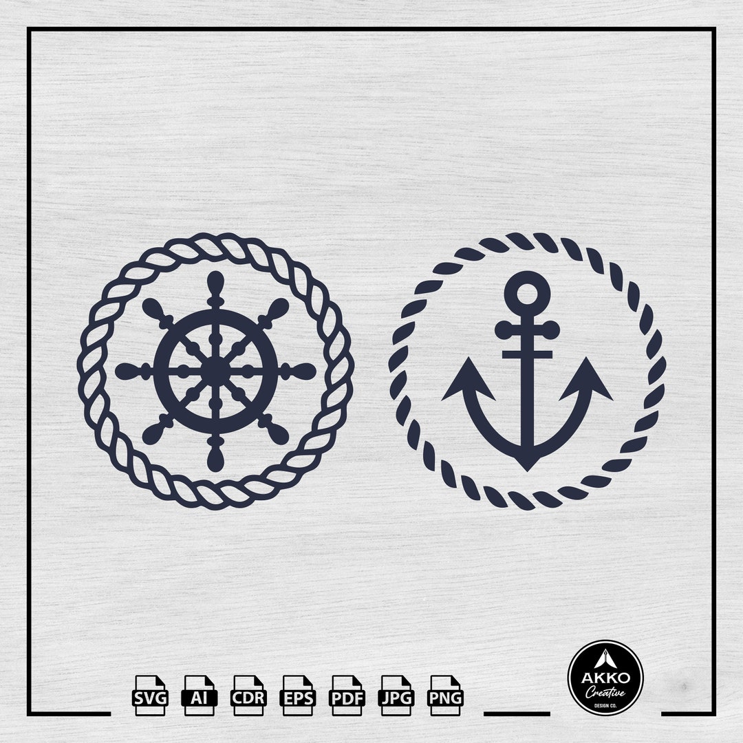 Svg Rounds Nautical Ship Sterling Wheel Svg Png, Anchor Svg, Nautical Bundle Svg, Rope ...