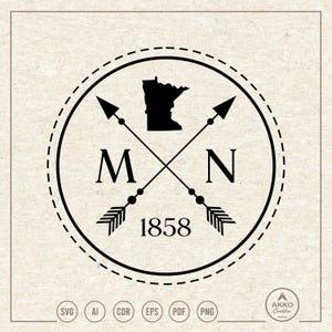 Minnesota Svg Png, Minnesota 1858 Svg, Minnesota State Svg, Minnesota Map Svg, Established Year, Clipart, Svg Cut File for Cricut Silhouette