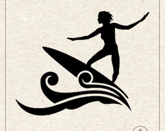 Surfer Girl Svg Png, Surfing Clipart, Cricut Silhouette Plotter Cut File