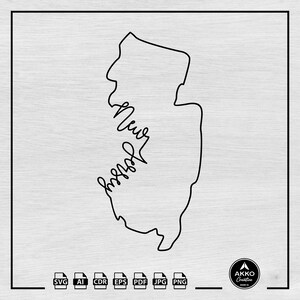 Nova Jersey Svg Png, Esboço Nova Jersey Mapa Svg Png, Nova Jersey Estado Svg, Nova Jersey Hand Lettering Svg, Svg Arquivo de Corte Cricut e Silhueta
