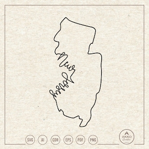 New Jersey Svg Png, New Jersey State Svg, New Jersey Map Svg, New Jersey Shirt, Hand Lettering, Clipart, Svg Cut File Cricut and Silhouette