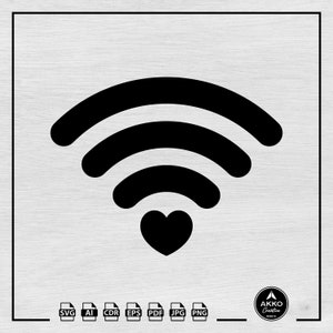WiFi Svg Png, Wifi Icon Svg, Internet Svg, Wifi Heart, Modem Svg, Tech Svg, Technology Svg, Wifi Clipart, Svg Cut File for Cricut Silhouette
