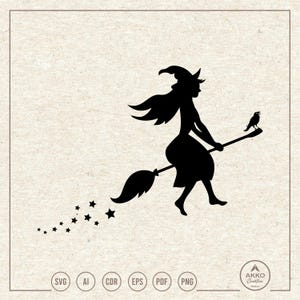 Bruja voladora SVG PNG, imágenes prediseñadas de Halloween, archivo de corte para plotter Cricut Silhouette