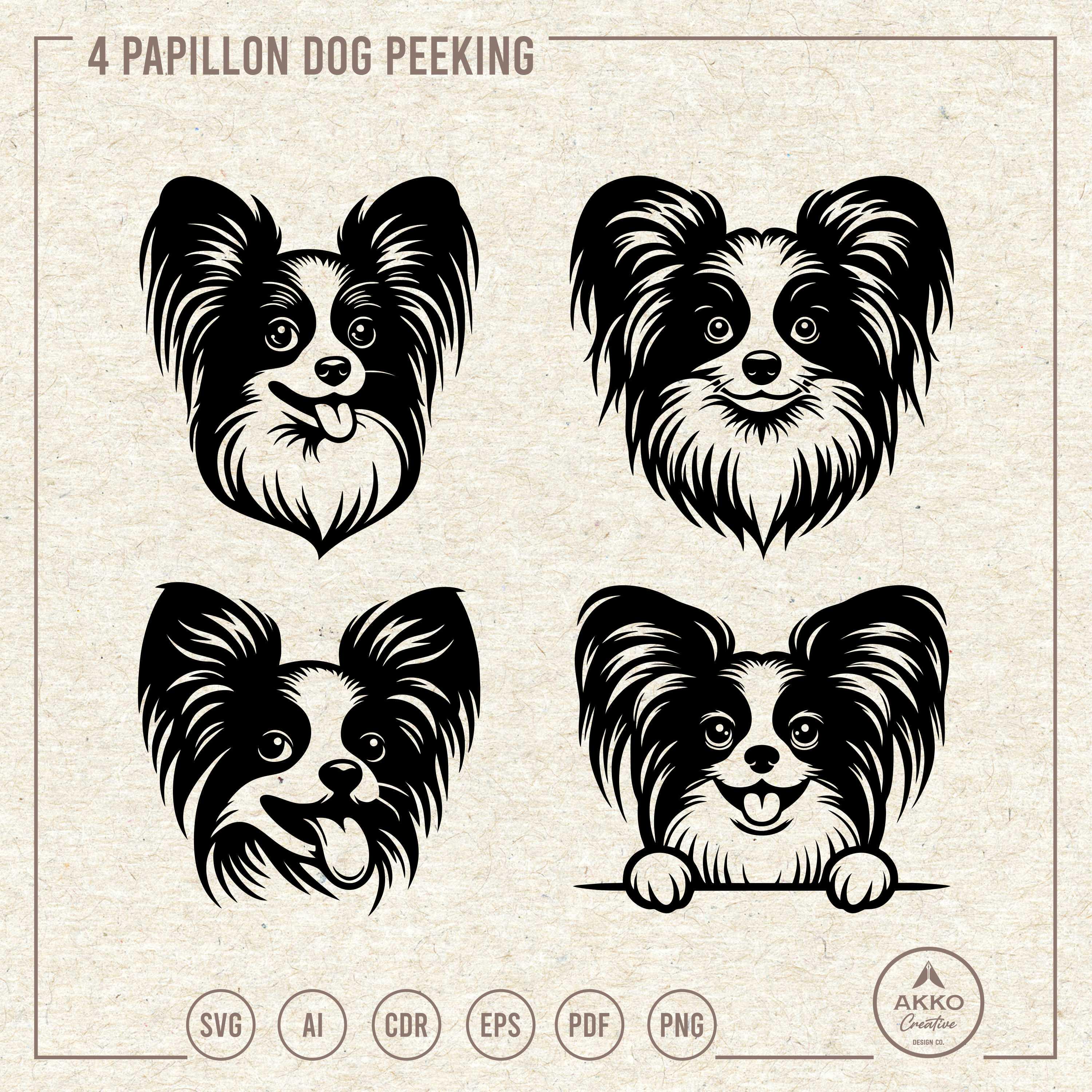 パピヨン犬（覗き見）SVG PNGバンドル、犬好きのシャツ、クリップ