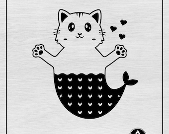 Mermaid Cat Svg Png, Cute Cat Svg Png, Cat Mermaid Svg Png, Fish Cat Svg Png, Cat Paw Svg Png, Svg Cut Files for Cricut and Silhouette