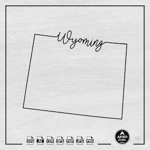 Wyoming Svg Png, contour Wyoming carte Svg, Wyoming State Svg, Wyoming main lettrage Svg, carte Wyoming, fichier coupe Svg pour Cricut et Silhouette