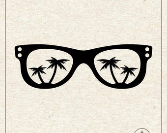 Sunglasses with Palm Tree Svg Png, Summer Clipart, Plotter Cut File Cricut Silhouette