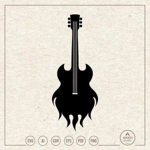 Chitarra in fiamme SVG PNG, Clipart Rocker, File di taglio per plotter Cricut Silhouette