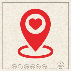 Heart Map Pin Svg Png, Location Pin Svg, Location Point Svg, Point Marker for Map, Love Svg, Clipart, Svg Cut File for Cricut and Silhouette