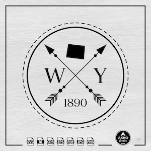 Wyoming Svg Png, Wyoming State Svg, Wyoming carte Svg, Wyoming établi l'année 1890 Svg, fichier coupe Svg pour Cricut et Silhouette