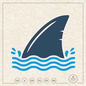 Pinna di squalo Svg Png, Clipart di onde marine, File di taglio per plotter Cricut Silhouette