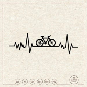 Archivo SVG PNG de bicicleta con latido de corazón, camiseta de bicicleta, archivo de corte para plotter Cricut Silhouette.