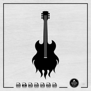 Guitar Fire Svg Png, Rock and Roll Svg, Guitar Svg, Guitar Burn Svg, Rocker Svg, Music Svg, Clip Art, Svg Cut File for Cricut and Silhouette
