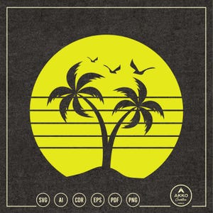 Palm Tree with Circle Sunset Background Svg Png, Cricut Silhouette Plotter Cut File
