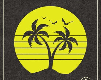 Palmeira com fundo circular ao pôr do sol (SVG, PNG) - Arquivo de corte para Cricut e Silhouette