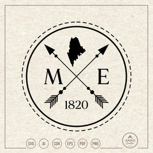 Maine Svg Png, Maine 1820 Svg, Maine State Svg, Maine Map Svg, Maine Shirt Svg, Established Year, Clipart, Svg Cut File Cricut Silhouette