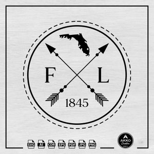 Florida Svg Png, Florida State Svg, Florida kaart Svg, Florida Established Year 1845 Svg, Cliprt, Svg-bestand knippen voor Cricut en silhouet
