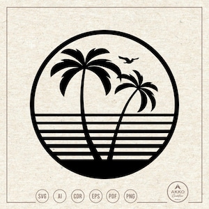 Palm Tree with Circle Sunset Svg Png, Wall Art, Cricut Silhouette Plotter Cut File