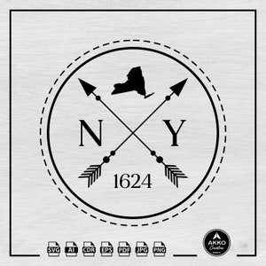 New York Svg Png, Svg de l'État de New York, New York carte Svg, New York créé l'année 1624 Svg, fichier de coupe Svg pour Cricut et Silhouette