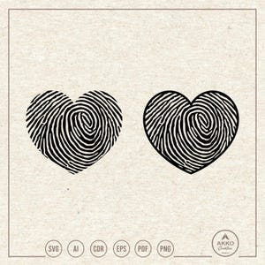 Huella dactilar con corazón SVG PNG, imágenes prediseñadas de dactilograma, archivo de corte para plotter Cricut Silhouette