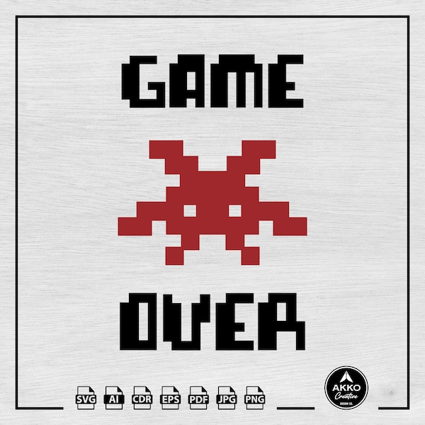 Game Over Svg Png, Gamer Svg Png, Gaming Svg Png, Game Svg Png, Video Space Invader Svg, Game Svg, Svg Cut File for Cricut and Silhouette