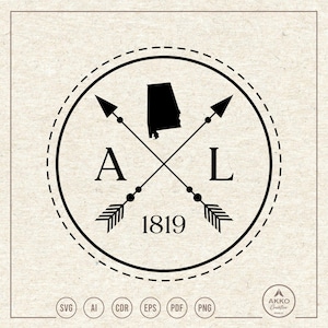 Alabama Svg Png, Alabama 1819 Svg, Alabama State Svg, Alabama Map Svg, Established Year, Clipart, Svg Cut File for Cricut and Silhouette