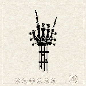 Rock On Bone Hands Svg Png, Guitar Svg, Skeleton Hands Svg, Skeleton Guitar Svg, Rocker Clipart, Svg Cut File for Cricut and Silhouette