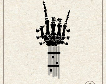 Rock On Bone Hands Svg Png, Guitar Svg, Skeleton Hands Svg, Skeleton Guitar Svg, Rocker Clipart, Svg Cut File for Cricut and Silhouette