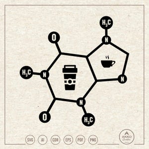 Caffeine Molecule Svg Png, Science Clipart, Cricut Silhouette Plotter Cut File