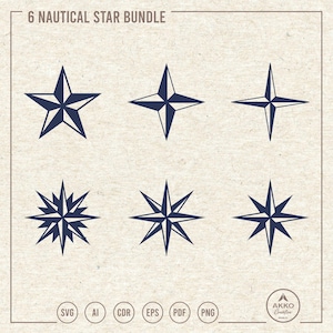 Nautical Star Bundle Svg Png, North Star Svg, Compass Star Svg, Compass Rose Svg, Icon, Clipart, Svg Cut File for Cricut and Silhouette