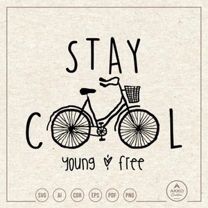 自転車シャツ（SVG PNG）、レトロな自転車の手描き風イラスト、クリップアート、Cricutシルエットカットファイル