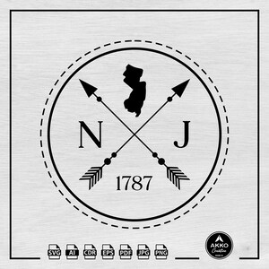 New Jersey Svg Png, New Jersey State Svg, New Jersey kaart Svg, New Jersey Established Year 1787 Svg, Svg-bestand knippen voor Cricut en silhouet