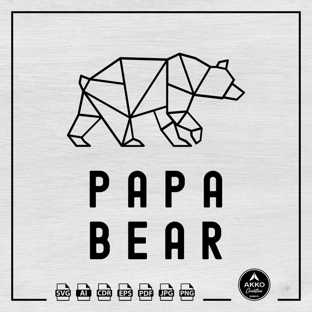 Papa Bear Svg Png, Outline Bear Svg, Geometric Bear Svg Png, Monoline