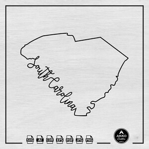 Carolina do Sul Svg Png, Esboço do Mapa da Carolina do Sul Svg Png, Carolina do Sul Hand Lettering Svg Png, Arquivo de Corte Svg para Cricut e Silhouette