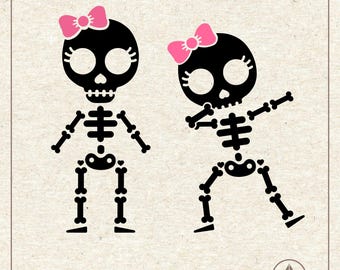 Lustiges Skeleton Mädchen Schädel-Svg Png, Halloween Clipart, Cricut Silhouette geschnitten Datei