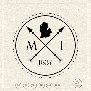 Michigan Svg Png, Michigan 1837 Svg, Michigan State Svg, Michigan Map Svg, Established Year, Clipart, Svg Cut File for Cricut and Silhouette