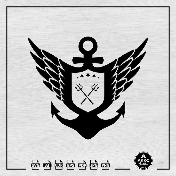 Anchor Wings Svg, Anchor Svg, Navy Nautical Anchor Svg, Anchor Badge Svg, Wings Svg, Anchor Line Svg, Cut Files for Cricut and Silhouette
