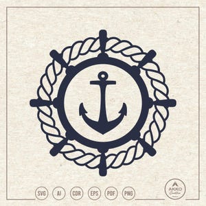 Ancre Svg Png, roue de bateau avec corde, Clipart, fichier de coupe Cricut Silhouette traceur
